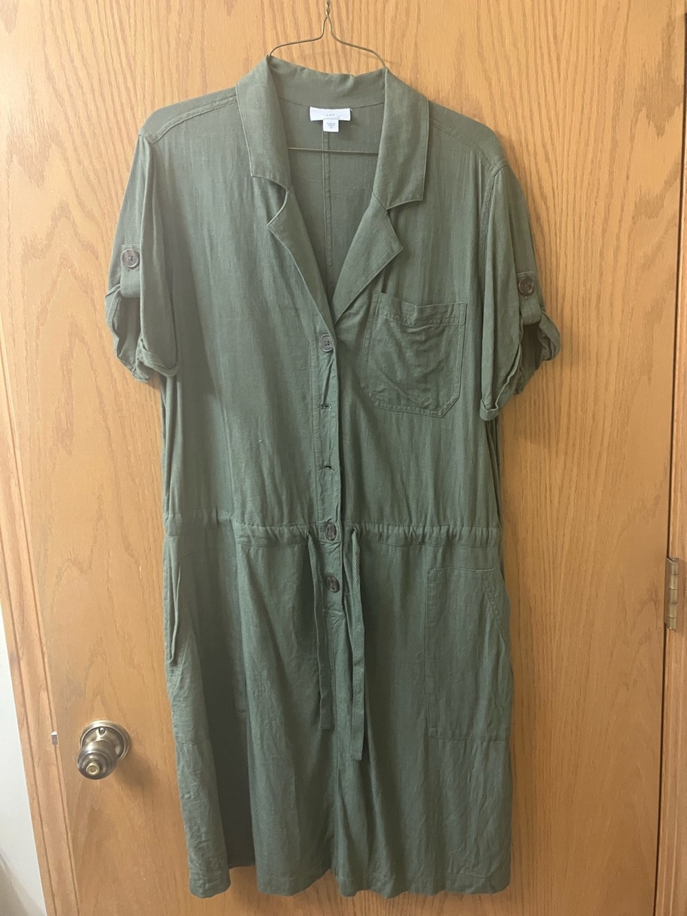 J. Jill Olive-Green Linen Blend Shirt with Minimal Collar size medium